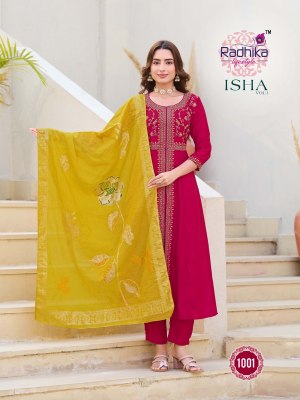 Isha vol 1 by Radhika Lifestyle Roman silk Embroidered readymade center cut pattern suit collection readymade suit catalogs