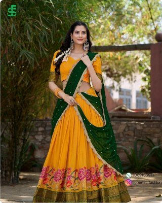 Ishanni Collection Cotton Silk Lehenga Choli with Thread Embroidery And Embellished Georgette Dupatta Wholesale lehenga choli