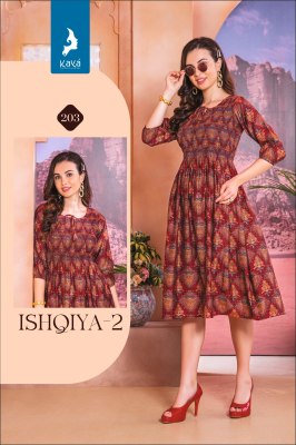 Ishqiya 2 by Kaya kurti Chanderi Foil printed flared kurti catalogue  kurtis catalogs