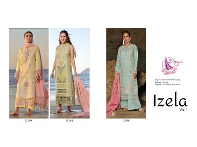 Izela vol 1 by Dinsaa suit cotton self embroidered unstitched dress material catalogue at low rate salwar kameez catalogs