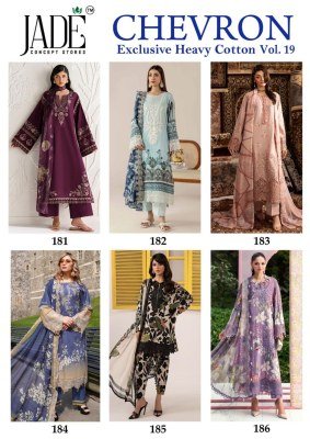 Jade Chevron Vol-19 Karachi Heavy Lawn Cotton Kurti Pant Dupatta Set Karachi suits catalogs