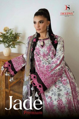 Jade Premium Deepsy Suits Heavy Self Embroidered Cotton with Chiffon Print Dupatta for Bulk Wholesale JADE