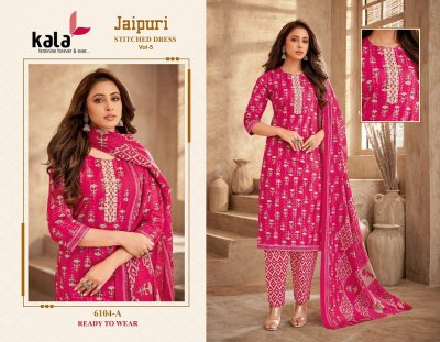 Jaipuri vol 5 by Kala Heavy cotton Printed tie work readymade suit catalogue at affordable rate readymade suit catalogs