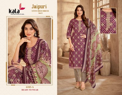 Jaipuri vol 5 by Kala Heavy cotton Printed tie work readymade suit catalogue at affordable rate readymade suit catalogs