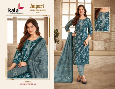 Jaipuri vol 5 by Kala Heavy cotton Printed tie work readymade suit catalogue at affordable rate readymade suit catalogs