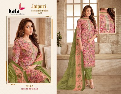 Jaipuri vol 5 by Kala Heavy cotton Printed tie work readymade suit catalogue at affordable rate readymade suit catalogs
