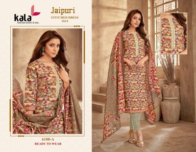 Jaipuri vol 5 by Kala Heavy cotton Printed tie work readymade suit catalogue at affordable rate readymade suit catalogs