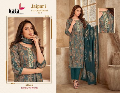 Jaipuri vol 5 by Kala Heavy cotton Printed tie work readymade suit catalogue at affordable rate readymade suit catalogs