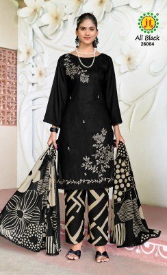 Jamatmal Tilokchand All Black 26 Unstitched Rayon Suit  Sequence Embroidery And Daman Lace with Printed Rayon Bottom and Dupatta Wholesale  dress material catalogs