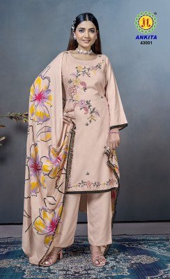 Jamatmal Tilokchand Ankita Vol 43 Rayon Embroidered Unstitched Suit with Printed Dupatta And Lace Wholesale  dress material catalogs