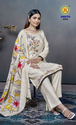 Jamatmal Tilokchand Ankita Vol 43 Rayon Embroidered Unstitched Suit with Printed Dupatta And Lace Wholesale  dress material catalogs