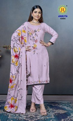 Jamatmal Tilokchand Ankita Vol 43 Rayon Embroidered Unstitched Suit with Printed Dupatta And Lace Wholesale  dress material catalogs