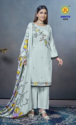 Jamatmal Tilokchand Ankita Vol 43 Rayon Embroidered Unstitched Suit with Printed Dupatta And Lace Wholesale  dress material catalogs