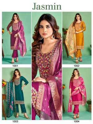 Jasmine present Fancy silk full cotton inner embroidered kurti pant and dupatta catalogue at low rate readymade suit catalogs