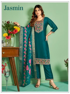 Jasmine present Fancy silk full cotton inner embroidered kurti pant and dupatta catalogue at low rate readymade suit catalogs