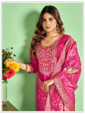 Jasmine present Fancy silk full cotton inner embroidered kurti pant and dupatta catalogue at low rate readymade suit catalogs