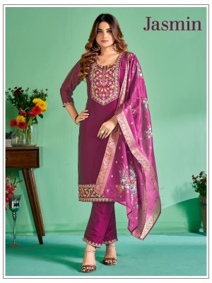 Jasmine present Fancy silk full cotton inner embroidered kurti pant and dupatta catalogue at low rate readymade suit catalogs