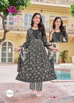 Jasmine vol 5 by devi heavy reyon nayra cut readymade suit catalogue at affordable rate fancy Anarkali suit catalogs