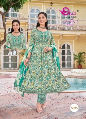 Jasmine vol 5 by devi heavy reyon nayra cut readymade suit catalogue at affordable rate fancy Anarkali suit catalogs