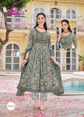 Jasmine vol 5 by devi heavy reyon nayra cut readymade suit catalogue at affordable rate fancy Anarkali suit catalogs