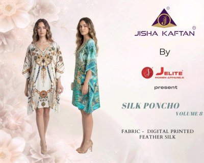 Jelite Jisha Kaftan Silk Poncho Vol. 8 Digital Printed Feather Silk Kaftan 