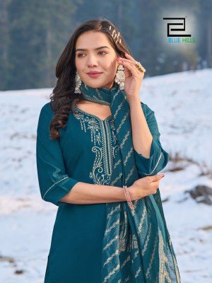 Jhanvi Vol 3 by Blue Hills Roman Silk neck embroidered sharara Suit collection readymade suit catalogs