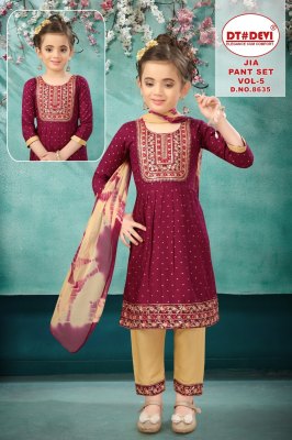 Jia pent set  vol 5 present reyon printed girls top bottom and dupatta readymade suit catalogs