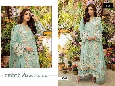 Jihan Ombre Collection D No 3707 3708 3709  Premium Unstitched Lawn Suit with Embroidery Patches And Kota Dupatta Wholesale pakistani suit catalogs