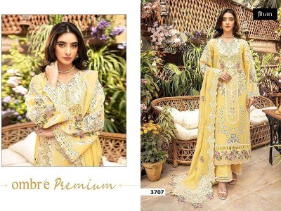 Jihan Ombre Collection D No 3707 3708 3709  Premium Unstitched Lawn Suit with Embroidery Patches And Kota Dupatta Wholesale pakistani suit catalogs