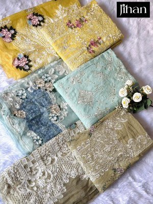 Jihan Ombre Collection D No 3707 3708 3709  Premium Unstitched Lawn Suit with Embroidery Patches And Kota Dupatta Wholesale pakistani suit catalogs