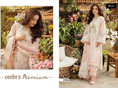 Jihan Ombre Vol 2 Premium Cotton Lawn Unstitched Suits with Embroidery Patches And Kota Dupatta Designs 3704-3705-3706 Wholesale dress material catalogs