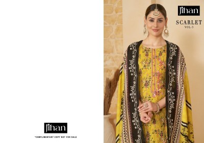 Jihan present scarlet lawn vol 3 pure lawn printed embroidered unstitched dress material catalogue at low rate salwar kameez catalogs