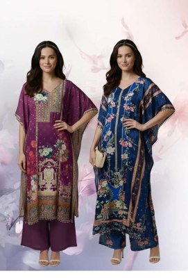 Jisha Kaftan Vol 4 Mirror Work Co-Ord Set  Poly Feather Silk Free Size 