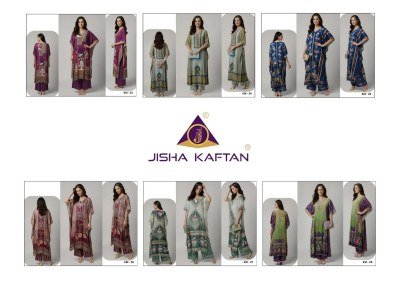Jisha Kaftan Vol 4 Mirror Work Co-Ord Set  Poly Feather Silk Free Size kurtis catalogs