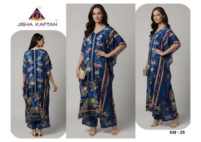 Jisha Kaftan Vol 4 Mirror Work Co-Ord Set  Poly Feather Silk Free Size kurtis catalogs