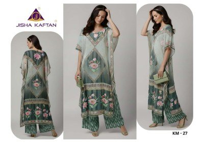 Jisha Kaftan Vol 4 Mirror Work Co-Ord Set  Poly Feather Silk Free Size kurtis catalogs