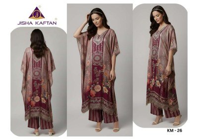 Jisha Kaftan Vol 4 Mirror Work Co-Ord Set  Poly Feather Silk Free Size kurtis catalogs