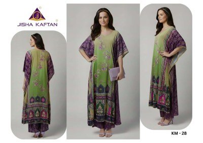 Jisha Kaftan Vol 4 Mirror Work Co-Ord Set  Poly Feather Silk Free Size kurtis catalogs