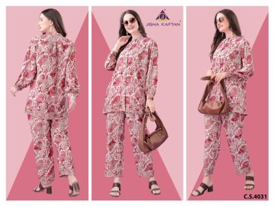 Jisha Vol 8 golden foil printed Exclusive Co ord set collection at low rate Size wise Combo Set