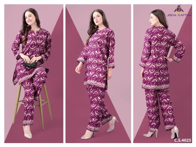 Jisha Vol 8 golden foil printed Exclusive Co ord set collection at low rate Size wise Combo Set