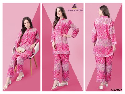 Jisha Vol 8 golden foil printed Exclusive Co ord set collection at low rate Size wise Combo Set
