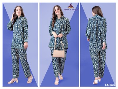 Jisha Vol 8 golden foil printed Exclusive Co ord set collection at low rate Size wise Combo Set