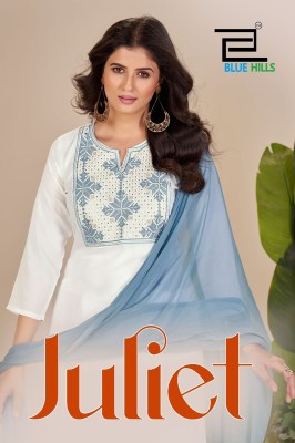 Juliet by blue hills reyon exclusive embroidered top pant and dupatta catalogue at low rate wholesale catalogs