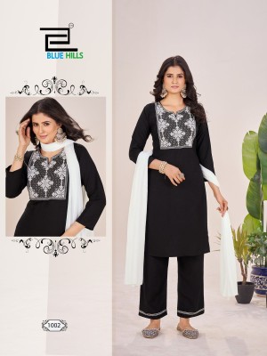 Juliet by blue hills reyon exclusive embroidered top pant and dupatta catalogue at low rate readymade suit catalogs