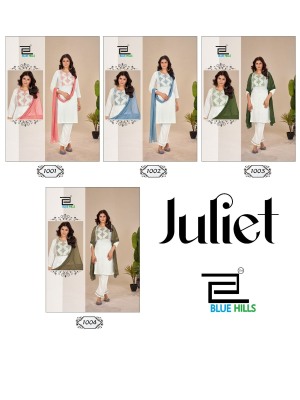 Juliet by blue hills reyon exclusive embroidered top pant and dupatta catalogue at low rate readymade suit catalogs