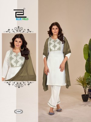 Juliet by blue hills reyon exclusive embroidered top pant and dupatta catalogue at low rate readymade suit catalogs