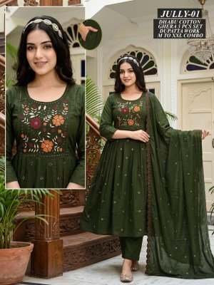 Jully Dhaboo Cotton Ghera Kurti Pant with Work Dupatta Set 