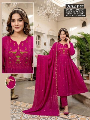 Jully Dhaboo Cotton Ghera Kurti Pant with Work Dupatta Set kurti pant with dupatta Catalogs
