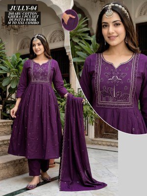 Jully Dhaboo Cotton Ghera Kurti Pant with Work Dupatta Set kurti pant with dupatta Catalogs