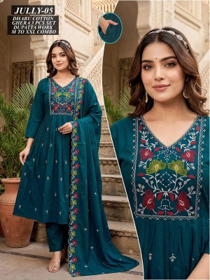 Jully Dhaboo Cotton Ghera Kurti Pant with Work Dupatta Set kurti pant with dupatta Catalogs